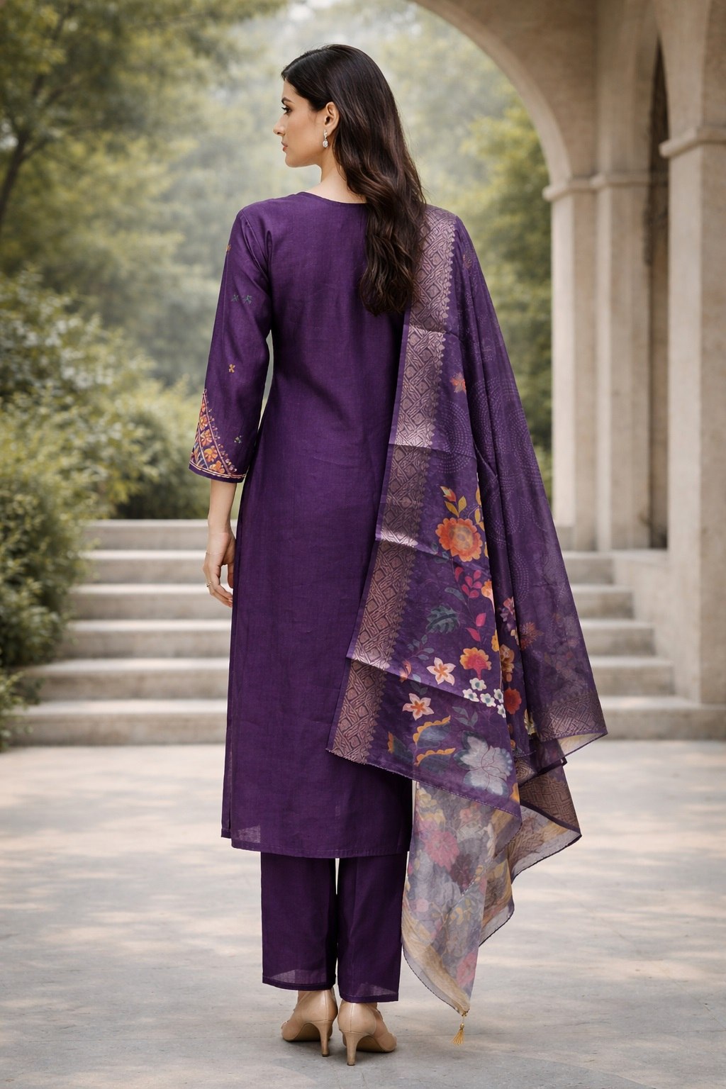 Designer Cotton Silk Embroidered Kurti Pant Set with Digital Print Dupatta - Fully Stitched