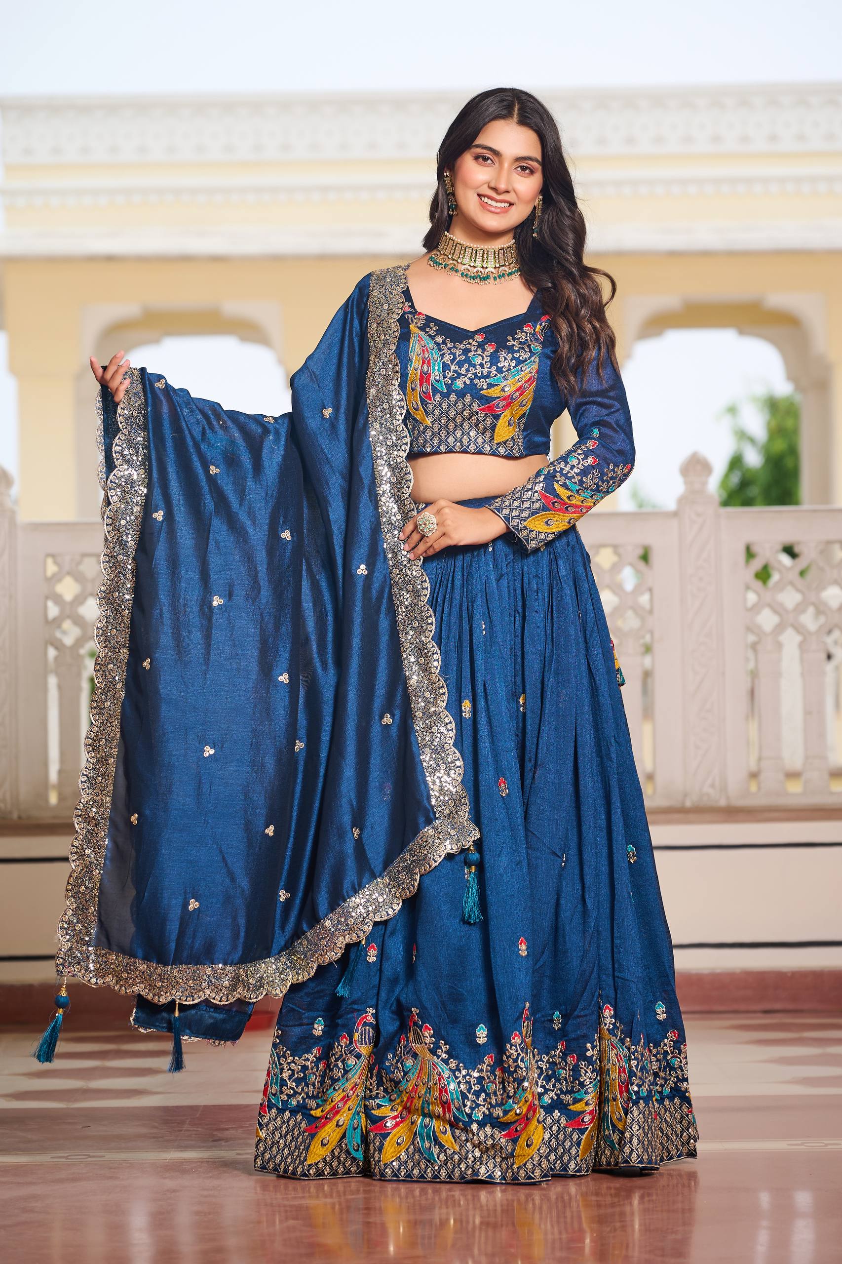 Festival Collection Vichitra Lehenga Choli with Heavy Embroidery and 3MM Sequence Work  - Fully Stitched (