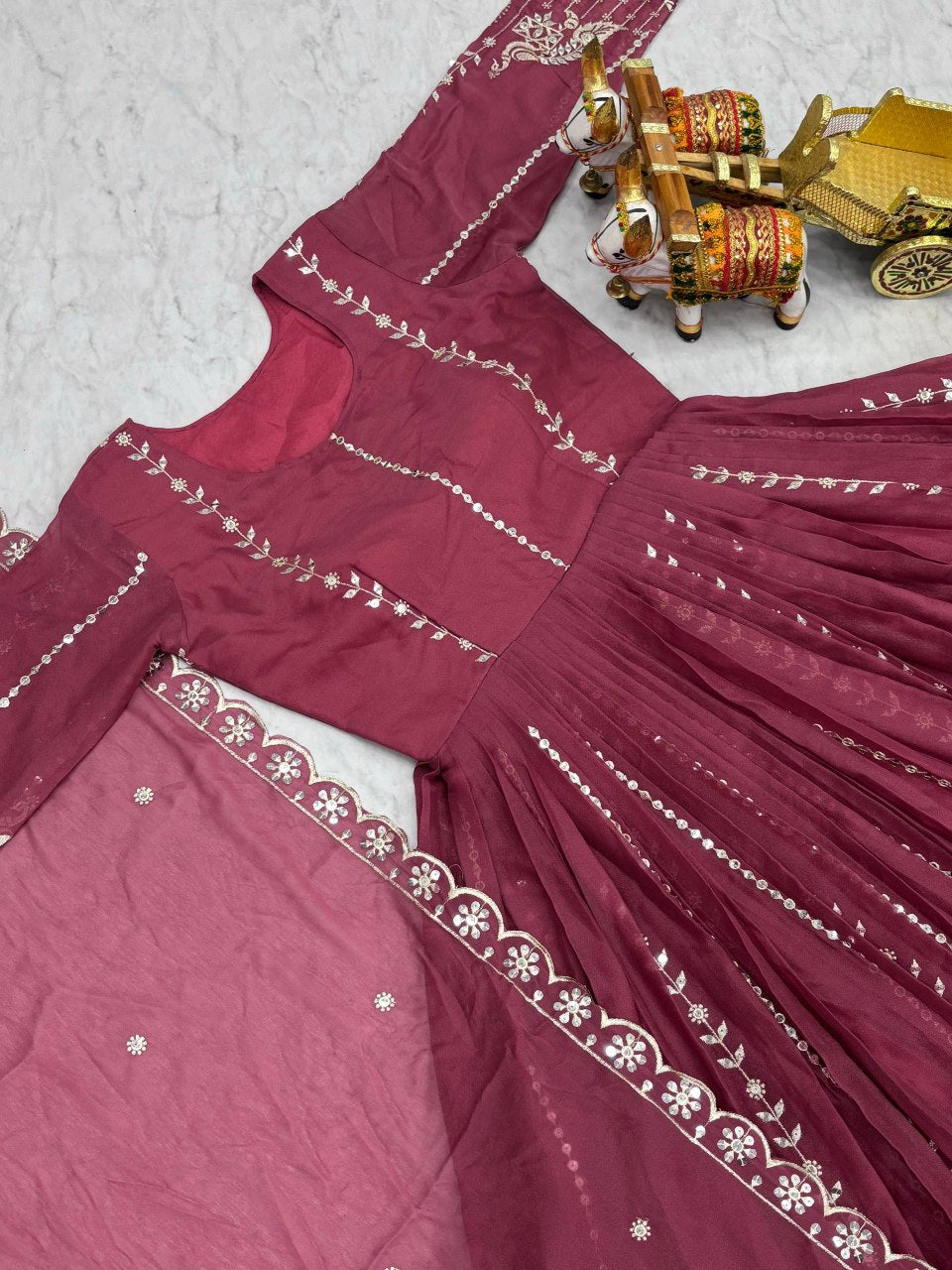Festival Collection Star Georgette Long Gown with Heavy 7MM Sequence Embroidery Work - Fully Stitched