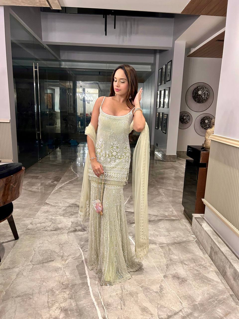 elegant and stylish Soft Net Palazzo Suit