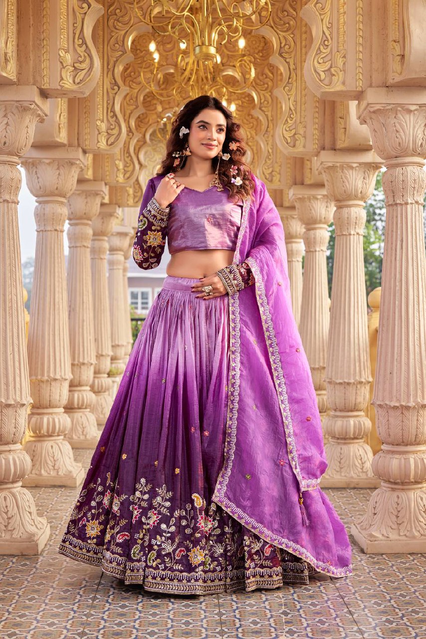 Festival Collection Gold Crush Lehenga Choli with Heavy Embroidery Sequence Work - Fully Stitched