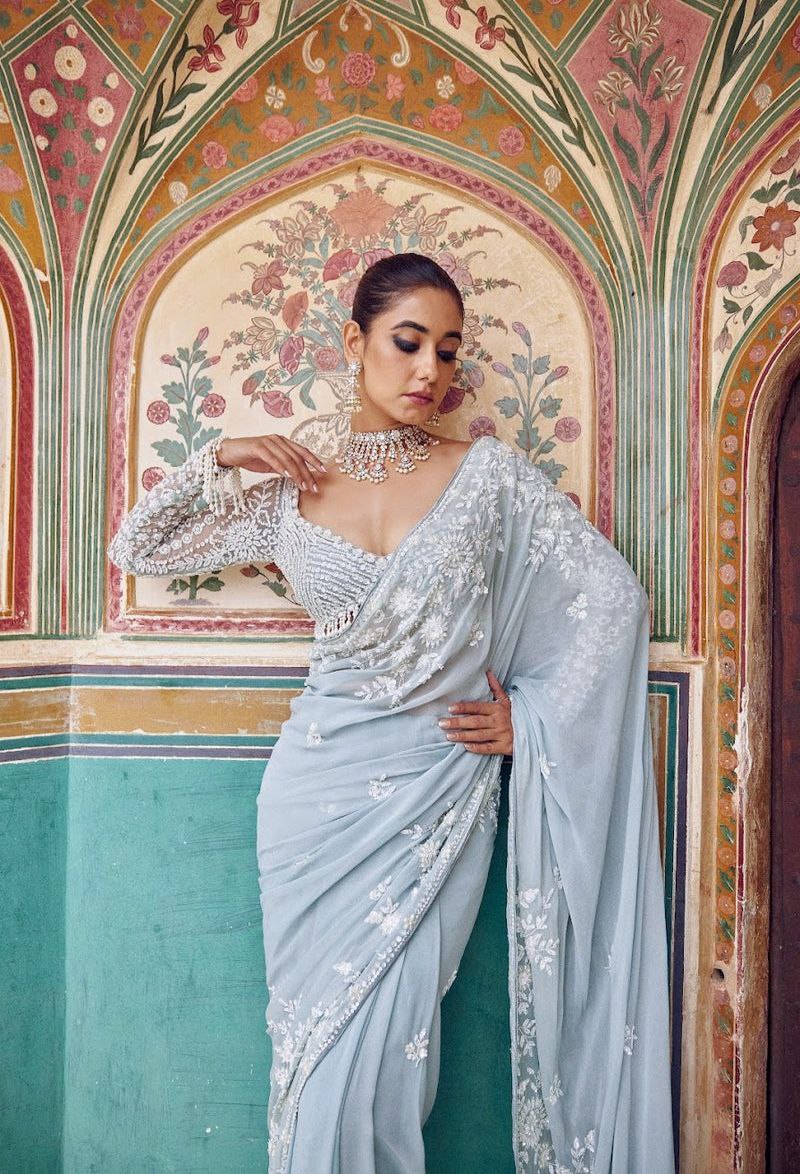 Trending Bollywood Blockbuster Faux Georgette Sequins Embroidered Designer Saree