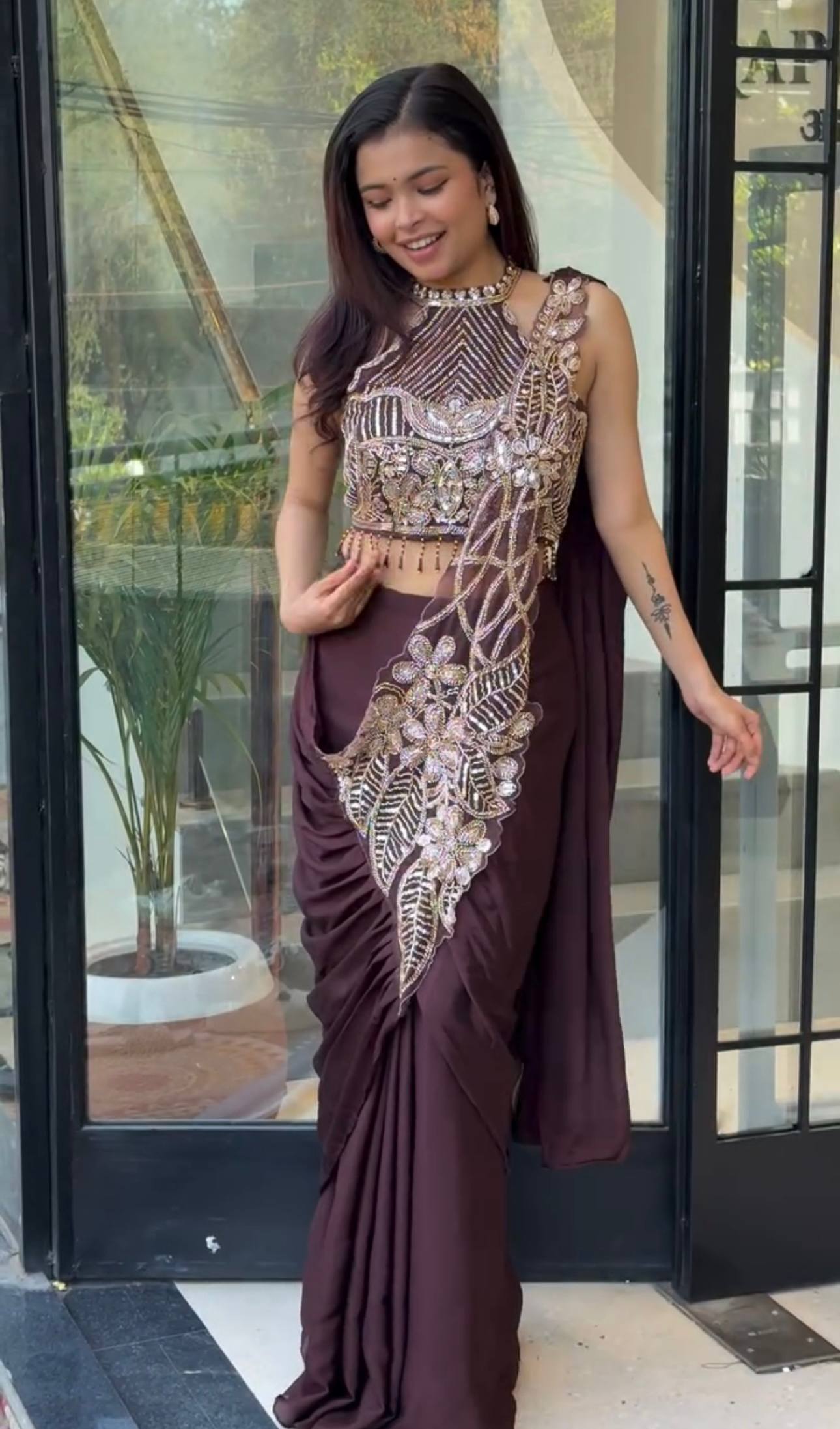 New Superhit Trending Rangoli Ready to Wear Saree with Fully Embroidered Beads Work Blouse - Fully Stitched