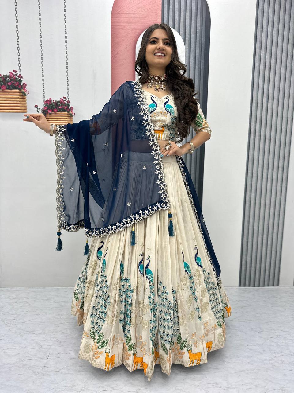 Wedding Wear Tissue Silk Lehenga Choli with Heavy Sequence Work and Dupatta - Fully Stitched
