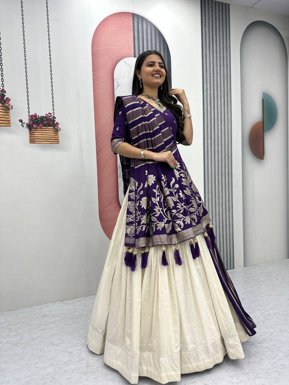 Wedding Special Trending Lehenga Saree with Jacquard Silk Blouse and Simar Silk Lehenga - Ready-Made Patli