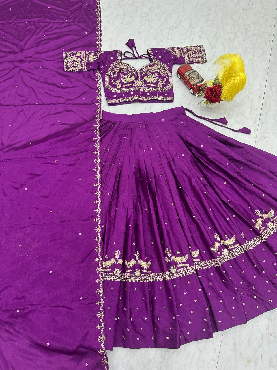 New Festival Chinon Lehenga Choli with Heavy Embroidered Dupatta - Fully Stitched