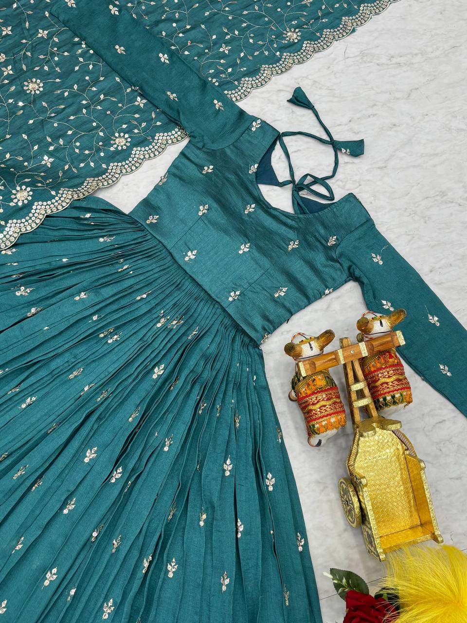 New Festival Collection Vichitra Silk Long Gown with Heavy Sequence Embroidery Dupatta - Fully Stitched