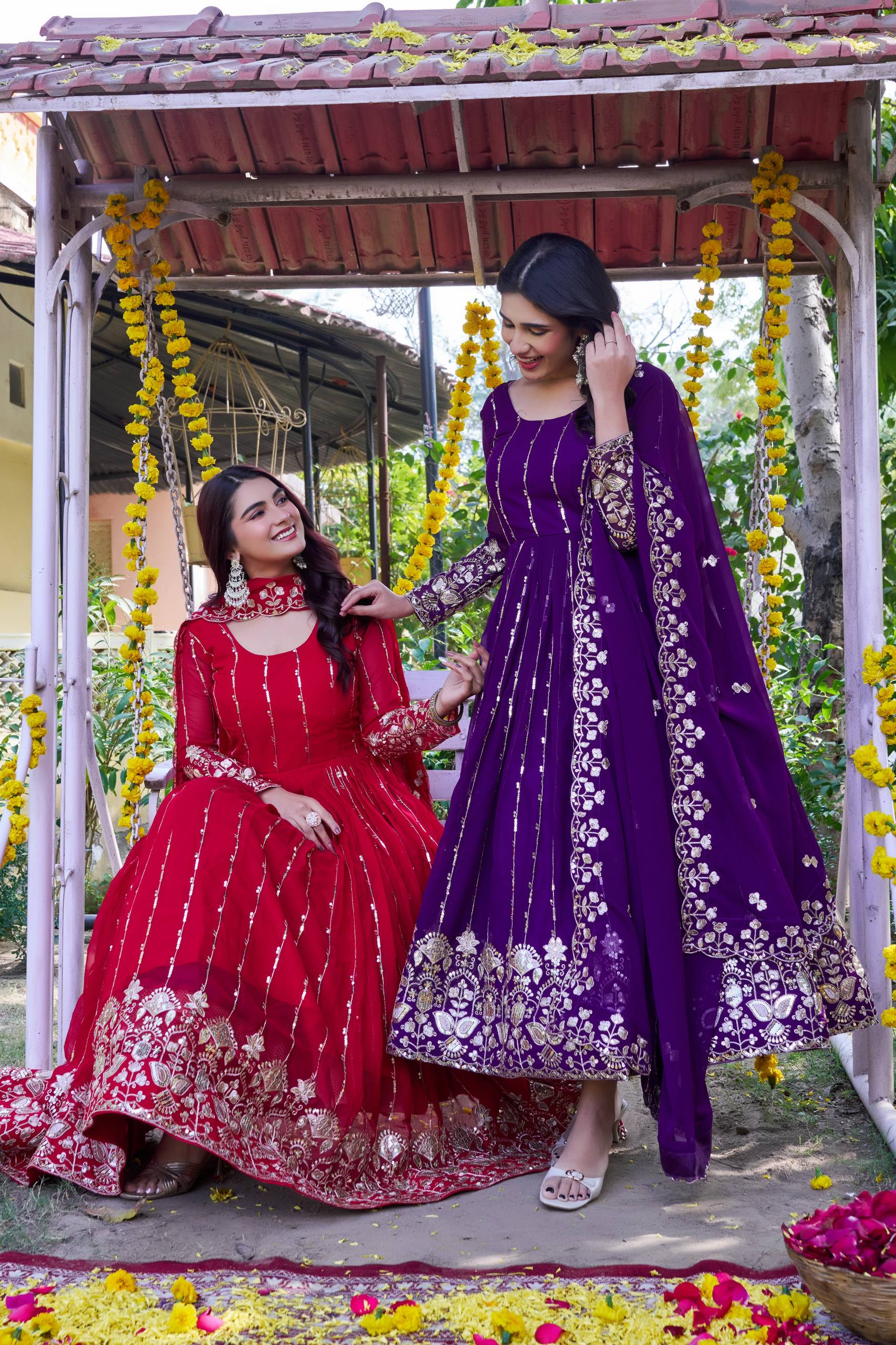 Festival Collection Fox Georgette Long Gown with Heavy 5MM Sequence Embroidery Dupatta - Fully Stitched