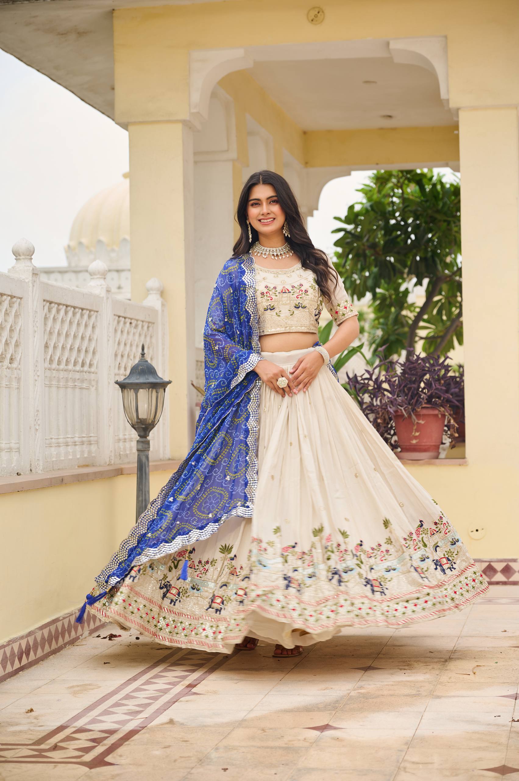 Festival Collection Tissue Silk Lehenga Choli with Bandhej Georgette Dupatta - Fully Stitched