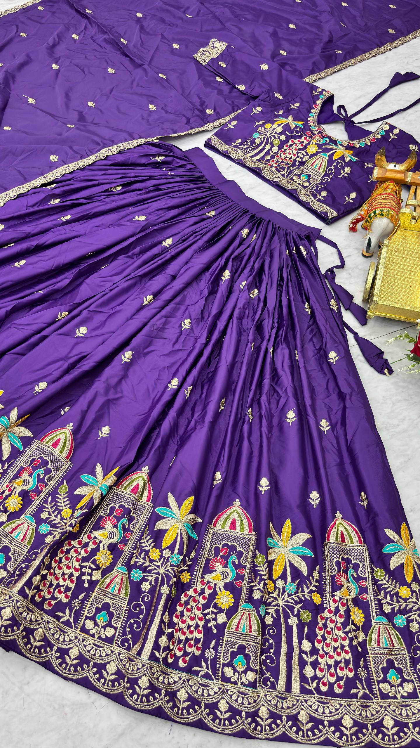 Wedding Collection Pure Crepe Silk Lehenga Choli with Heavy Embroidery Sequence Work - Fully Stitched