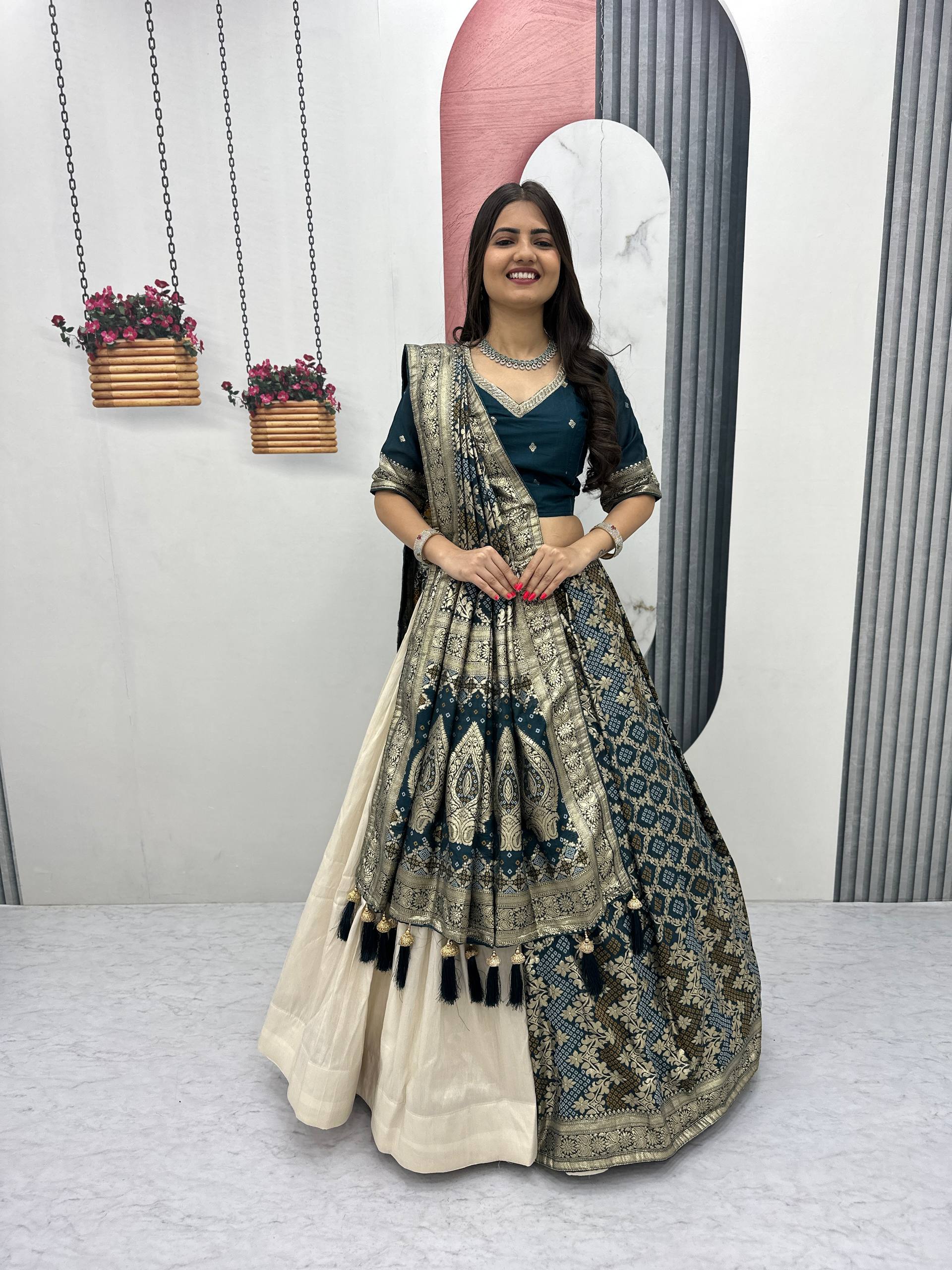 Wedding Special Trending Lehenga Saree with Jacquard Silk Blouse and Simar Silk Lehenga - Ready-Made Patli