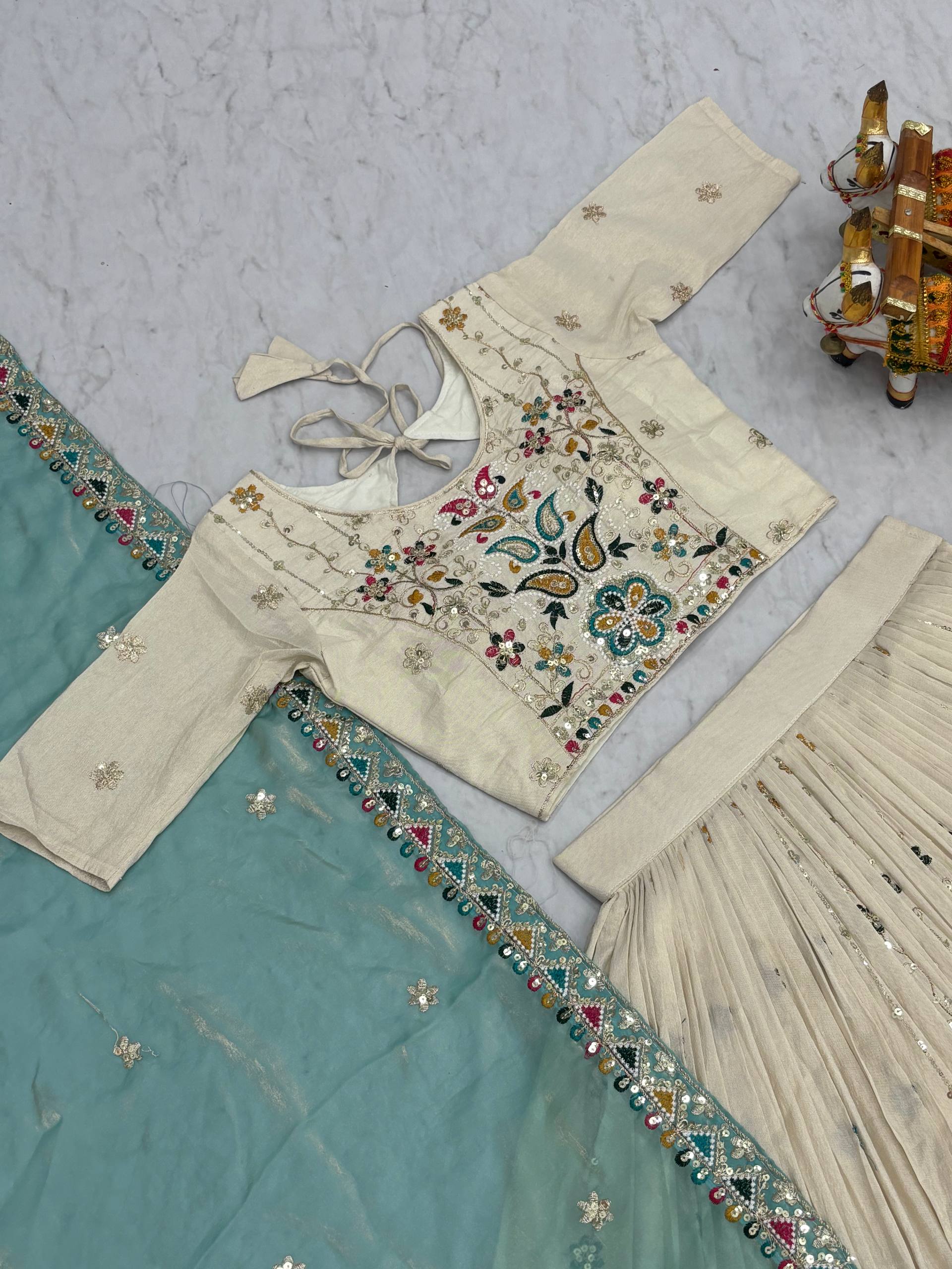 Festival Collection Tissue Silk Lehenga Choli with Heavy Embroidery Sequence Work - Fully Stitched