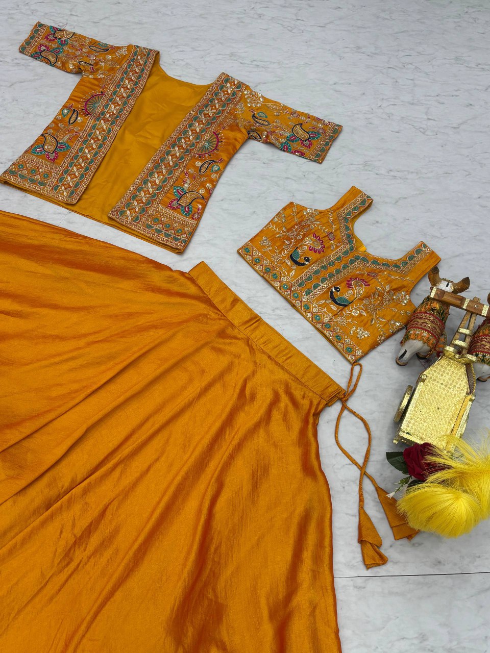 New Festival Collection Vichitra Lehenga Choli with Embroidered Koti and 8.50 Meter Flair - Fully Stitched