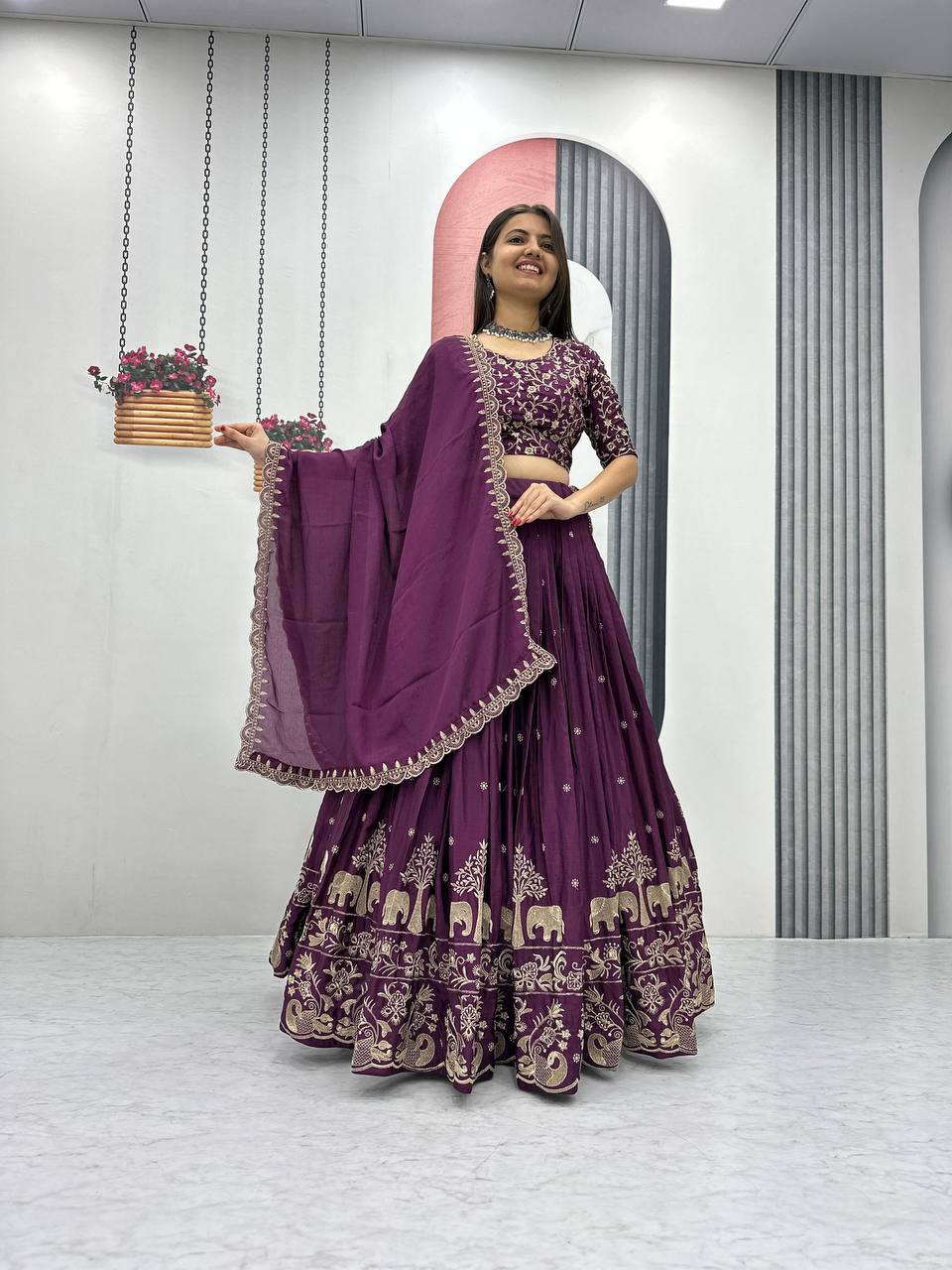 Launching New Festival Chinon Lehenga Choli with Embroidered Dupatta - Fully Stitched