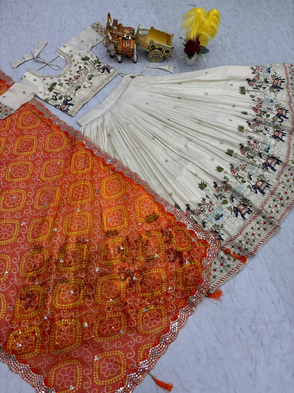 Festival Collection Tissue Silk Lehenga Choli with Bandhej Georgette Dupatta - Fully Stitched