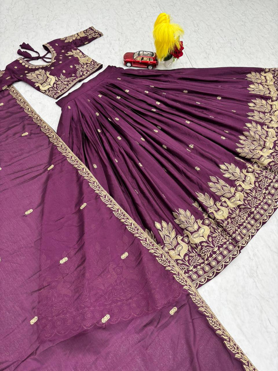 New Festival Chinon Lehenga Choli with Elegant Embroidered Dupatta - Fully Stitched