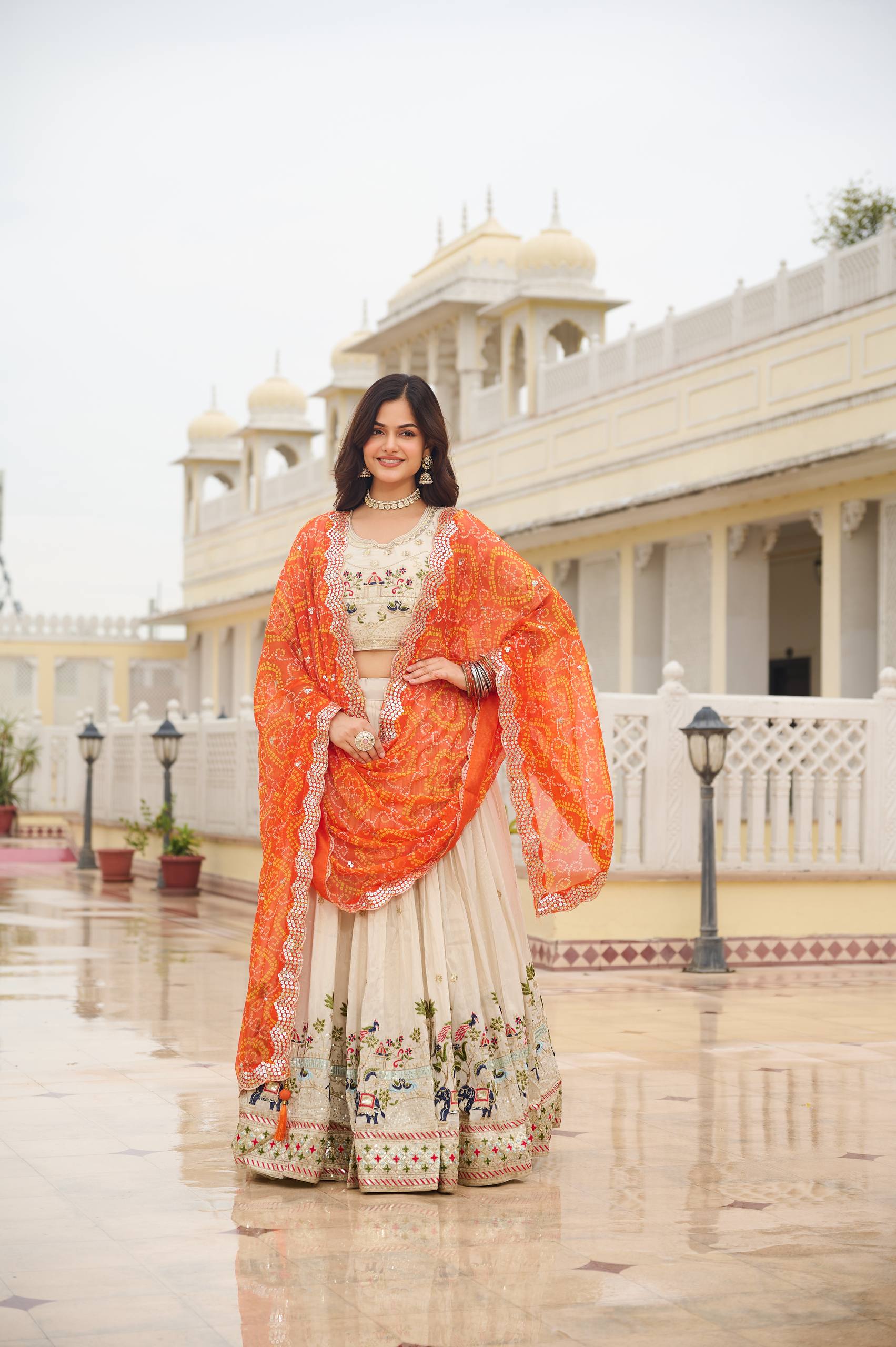 Festival Collection Tissue Silk Lehenga Choli with Bandhej Georgette Dupatta - Fully Stitched