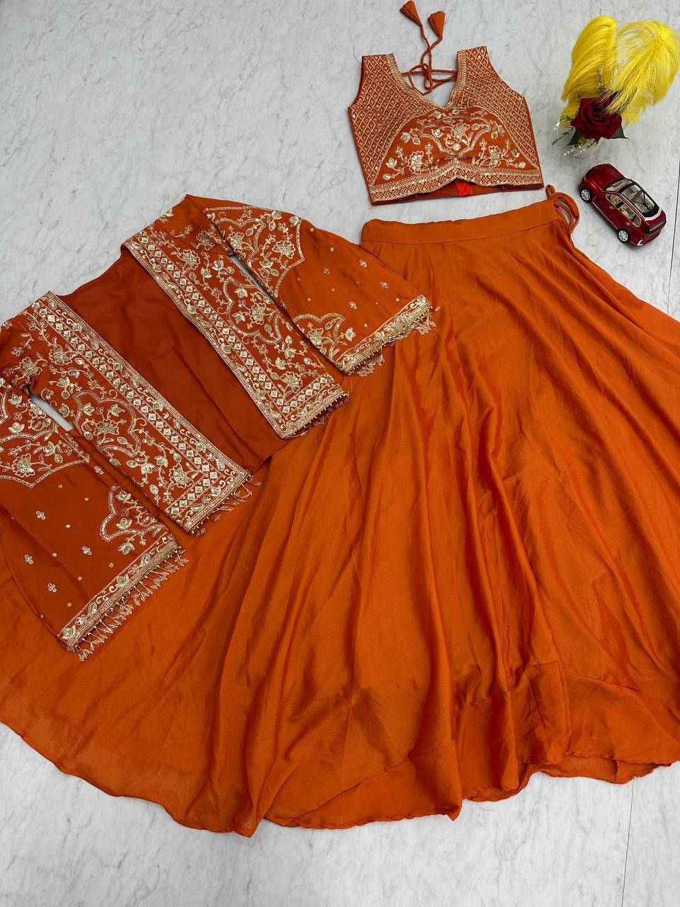 Trendy Indo Western Lehenga Outfit with Sequence Work Shrug - Fully Stitched