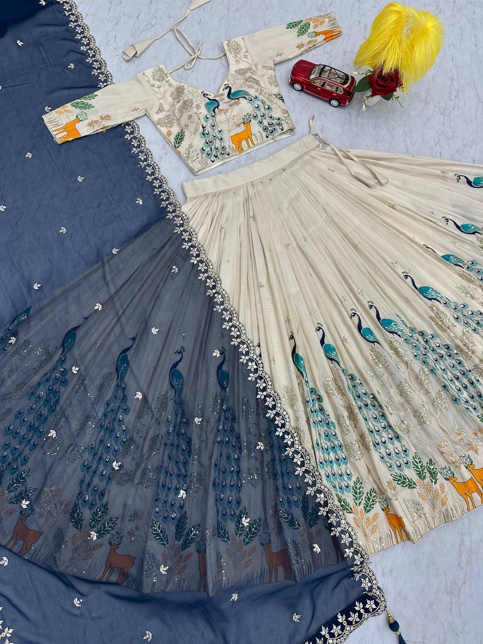 Wedding Wear Tissue Silk Lehenga Choli with Heavy Sequence Work and Dupatta - Fully Stitched