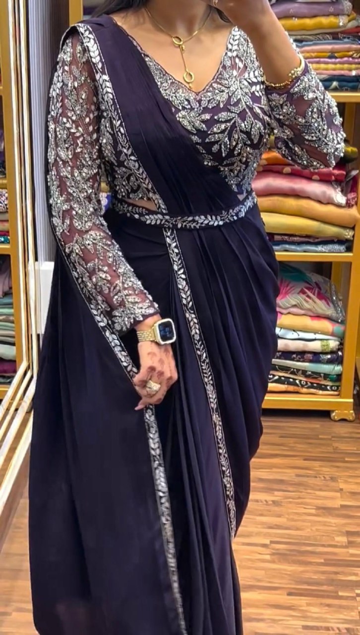 New Superhit Trending Rangoli Ready to Wear Saree with Heavy Embroidered Stylish Blouse - Fully Stitched