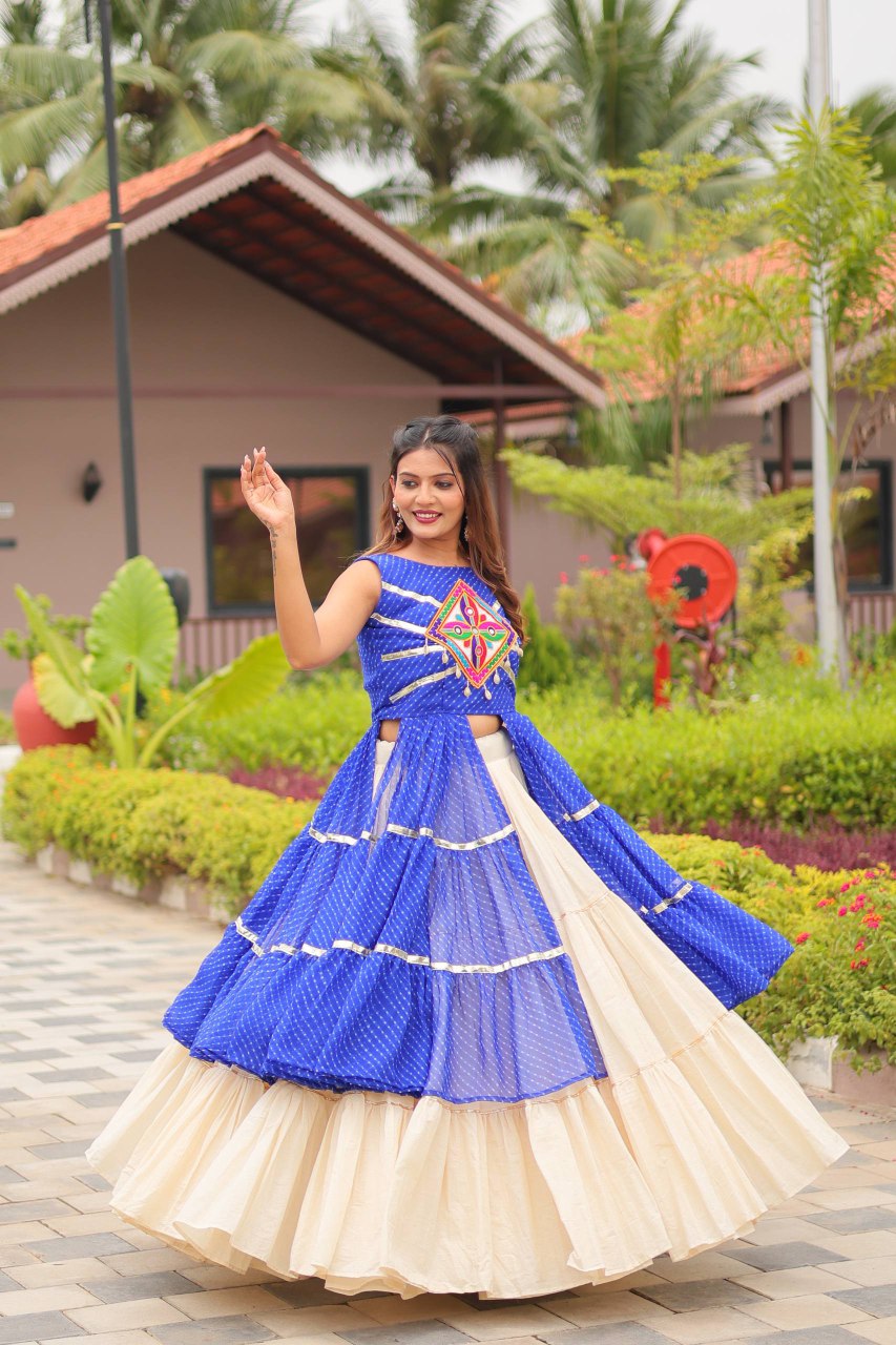 Navratri Special Gamathi Work Cotton Lehenga Choli with 9 Meter Flair - Fully Stitched