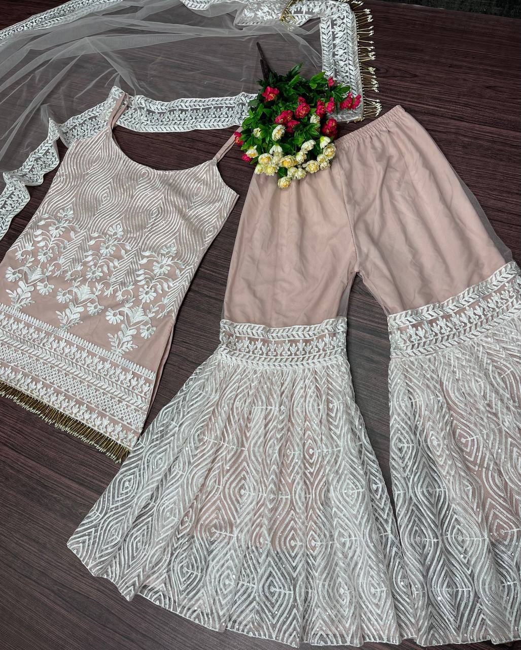 elegant and stylish Soft Net Palazzo Suit