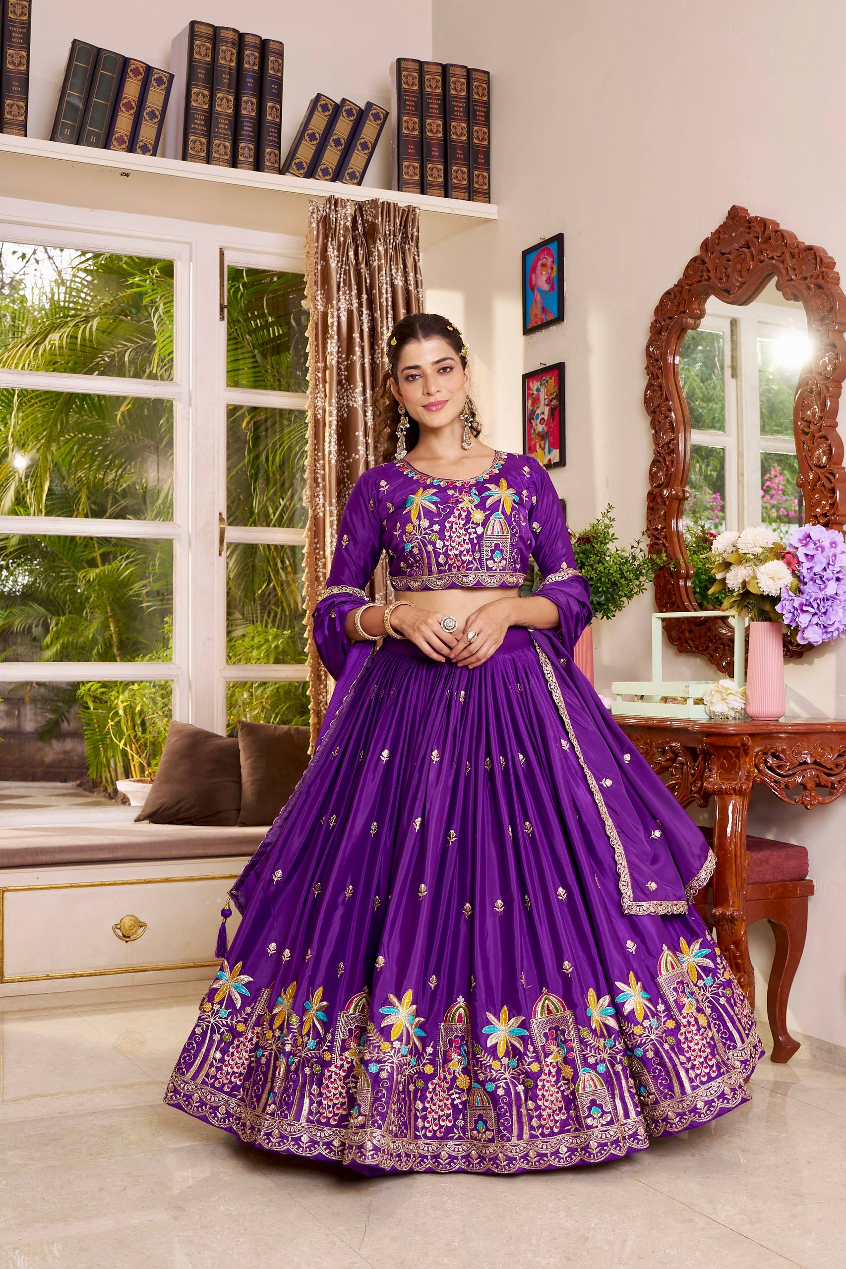 Wedding Collection Pure Crepe Silk Lehenga Choli with Heavy Embroidery Sequence Work - Fully Stitched