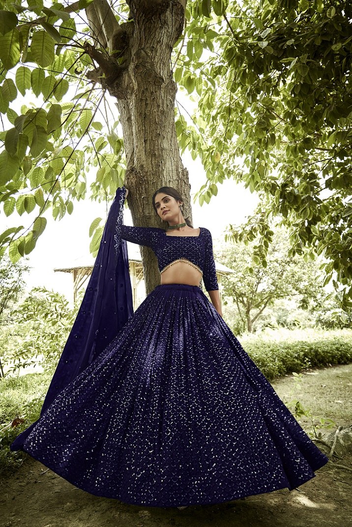 Maroon Sequin Embroidered Semi-Stitched Wedding & Festive Wear Georgette Lehenga Choli with Border Work