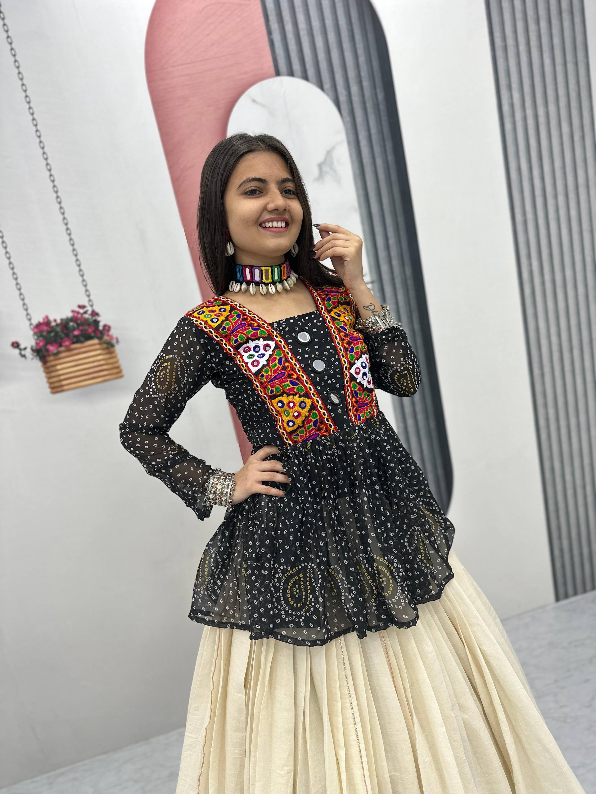 Launching Navratri Special Bandhej Print Lehenga Choli with 6 Meter Big Flair- Fully Stitched