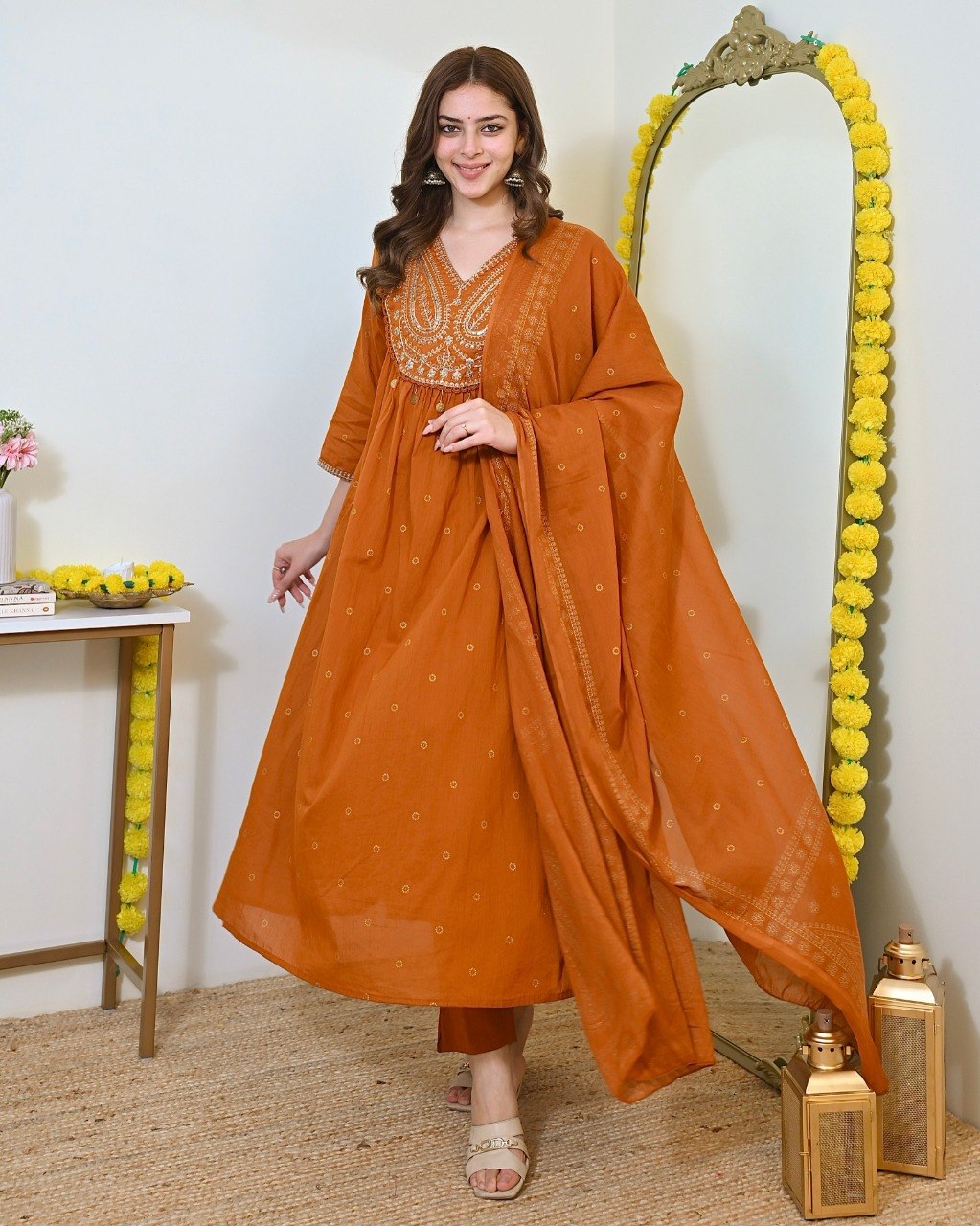 Stylish Mul Chanderi Embroidered Kurta Pant Set with Printed Dupatta for Party Wear - Fully Stitched