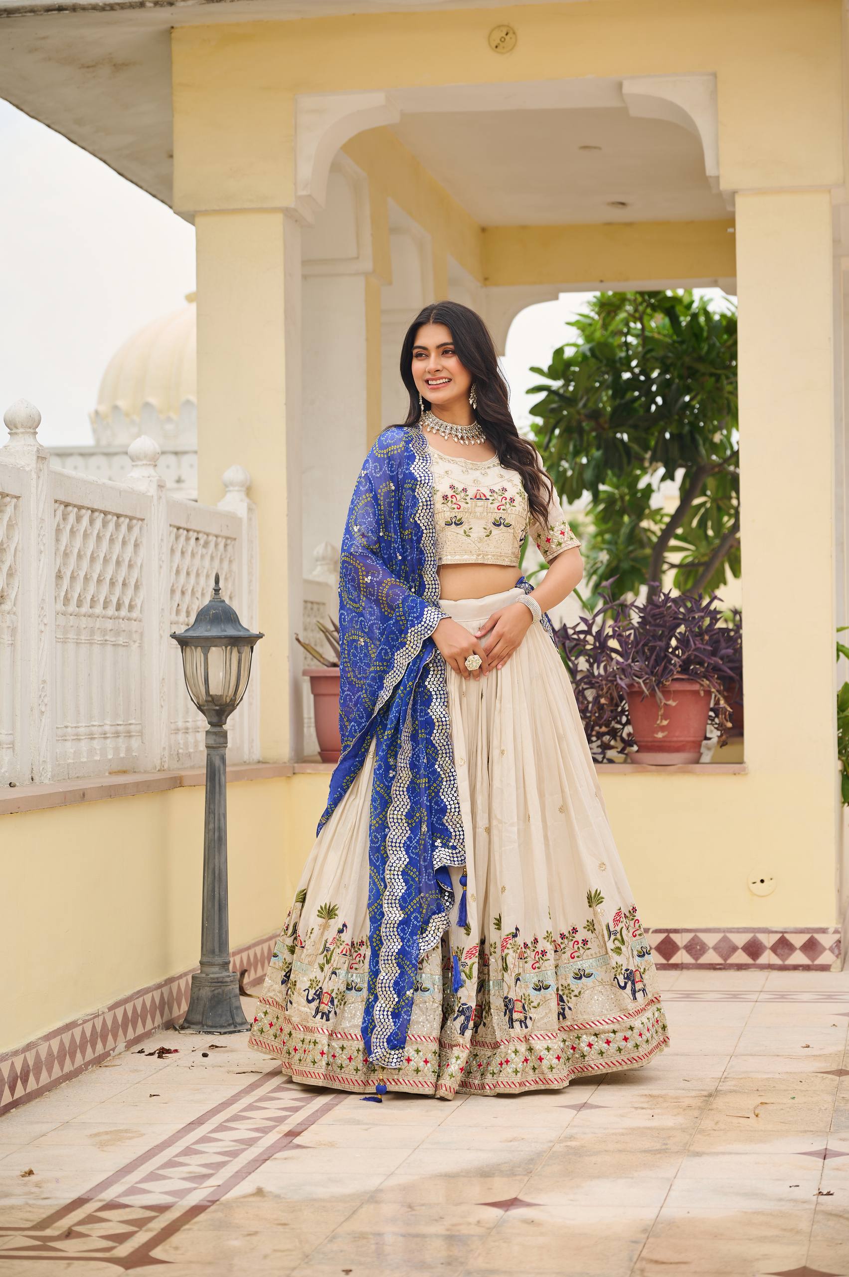 Festival Collection Tissue Silk Lehenga Choli with Bandhej Georgette Dupatta - Fully Stitched