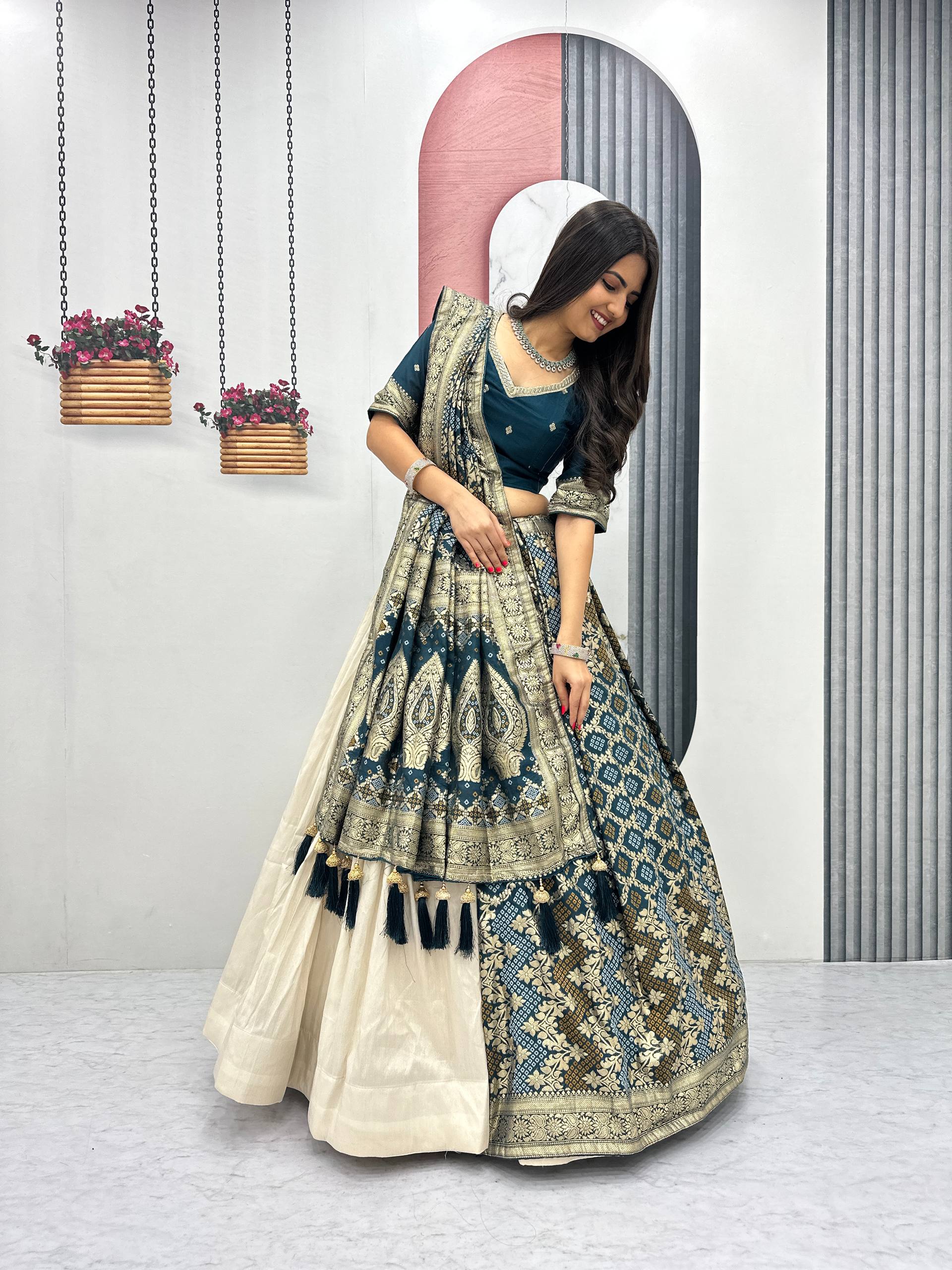 Wedding Special Trending Lehenga Saree with Jacquard Silk Blouse and Simar Silk Lehenga - Ready-Made Patli