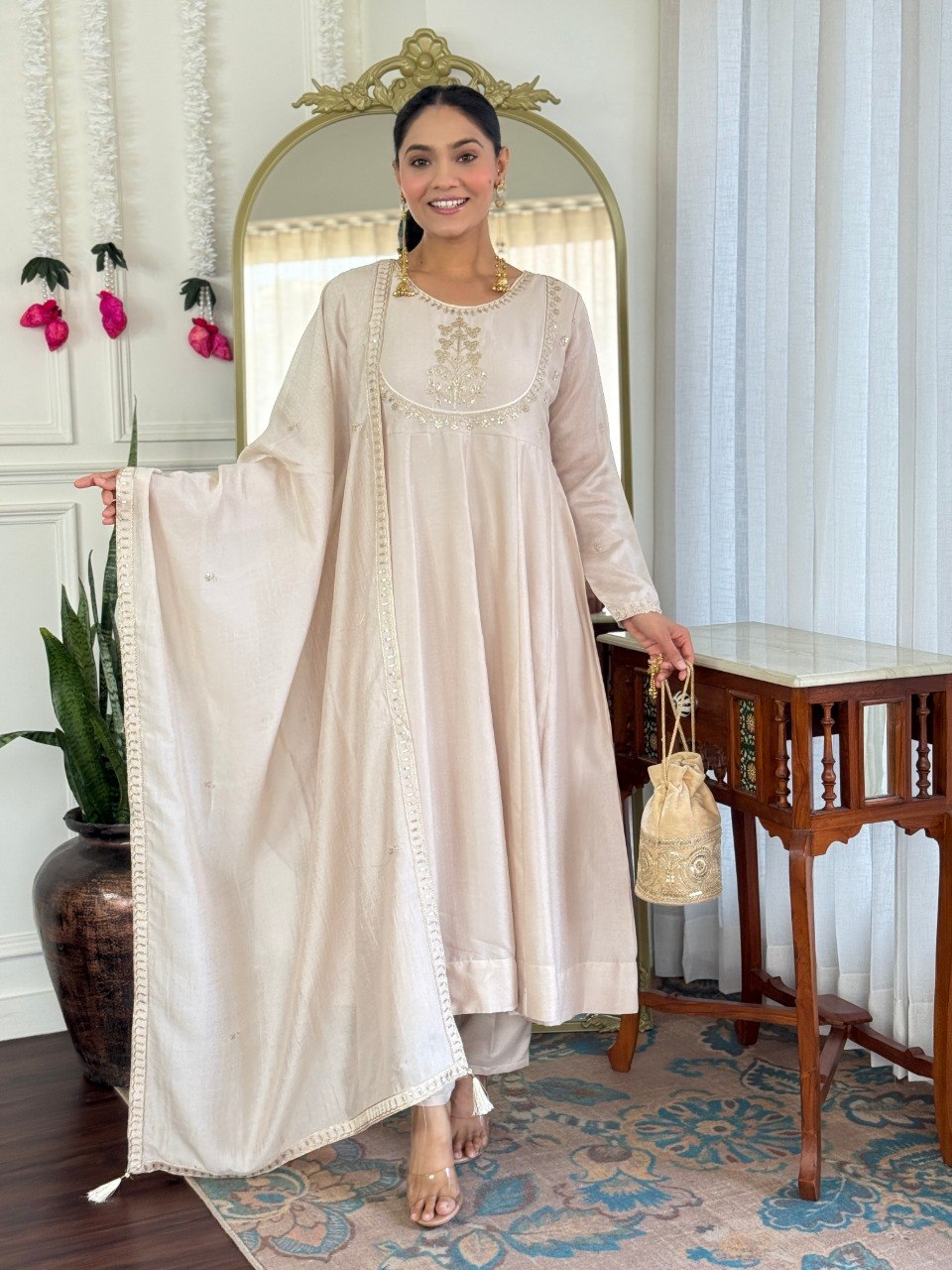 Stylish Vichitra Silk Embroidered Kurta Pant Set with Dupatta for Party Wear - Fully Stitched