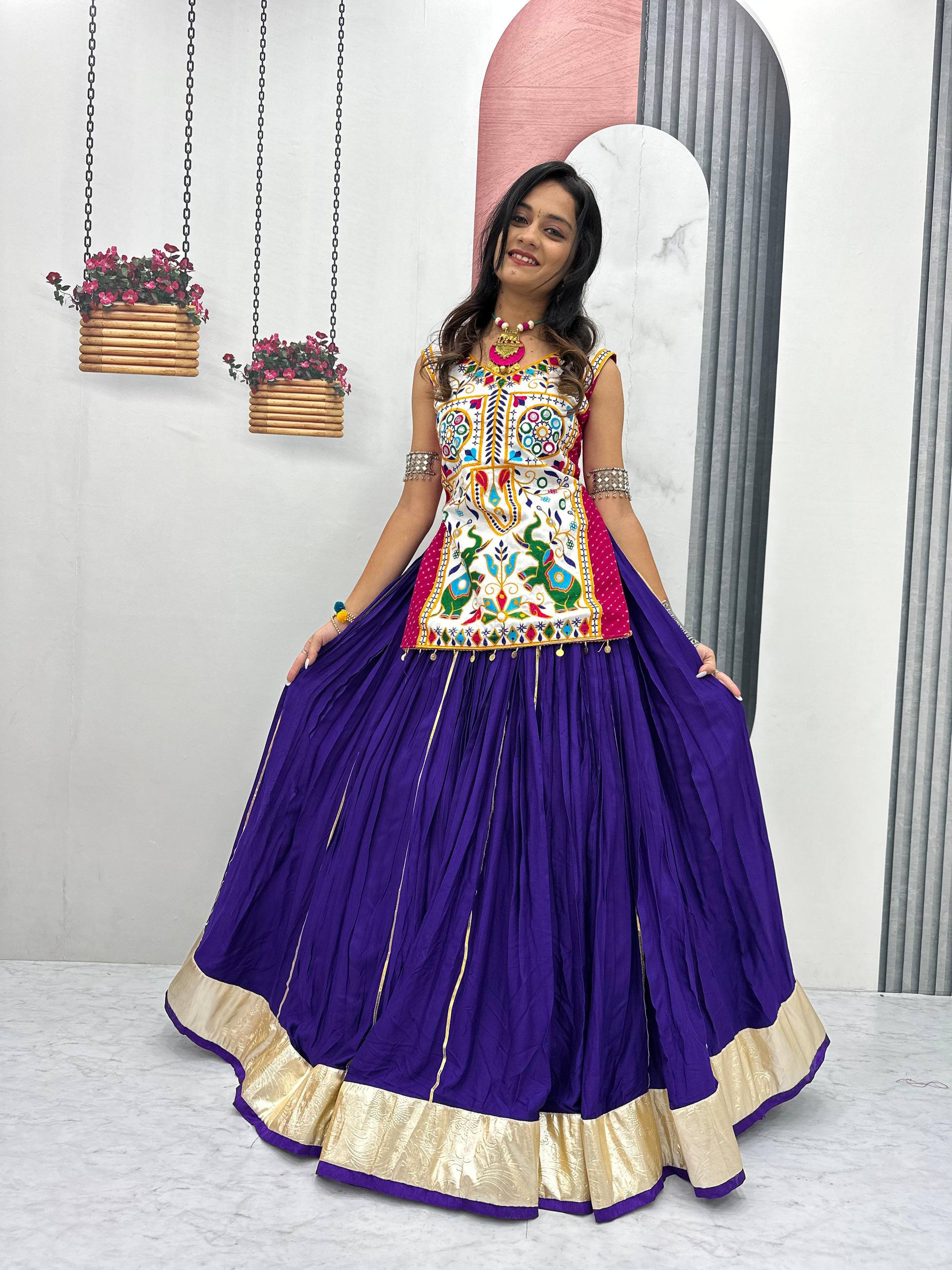 Navratri Special Gamathi Work Lehenga Choli with 6 Meter Big Flair - Fully Stitched