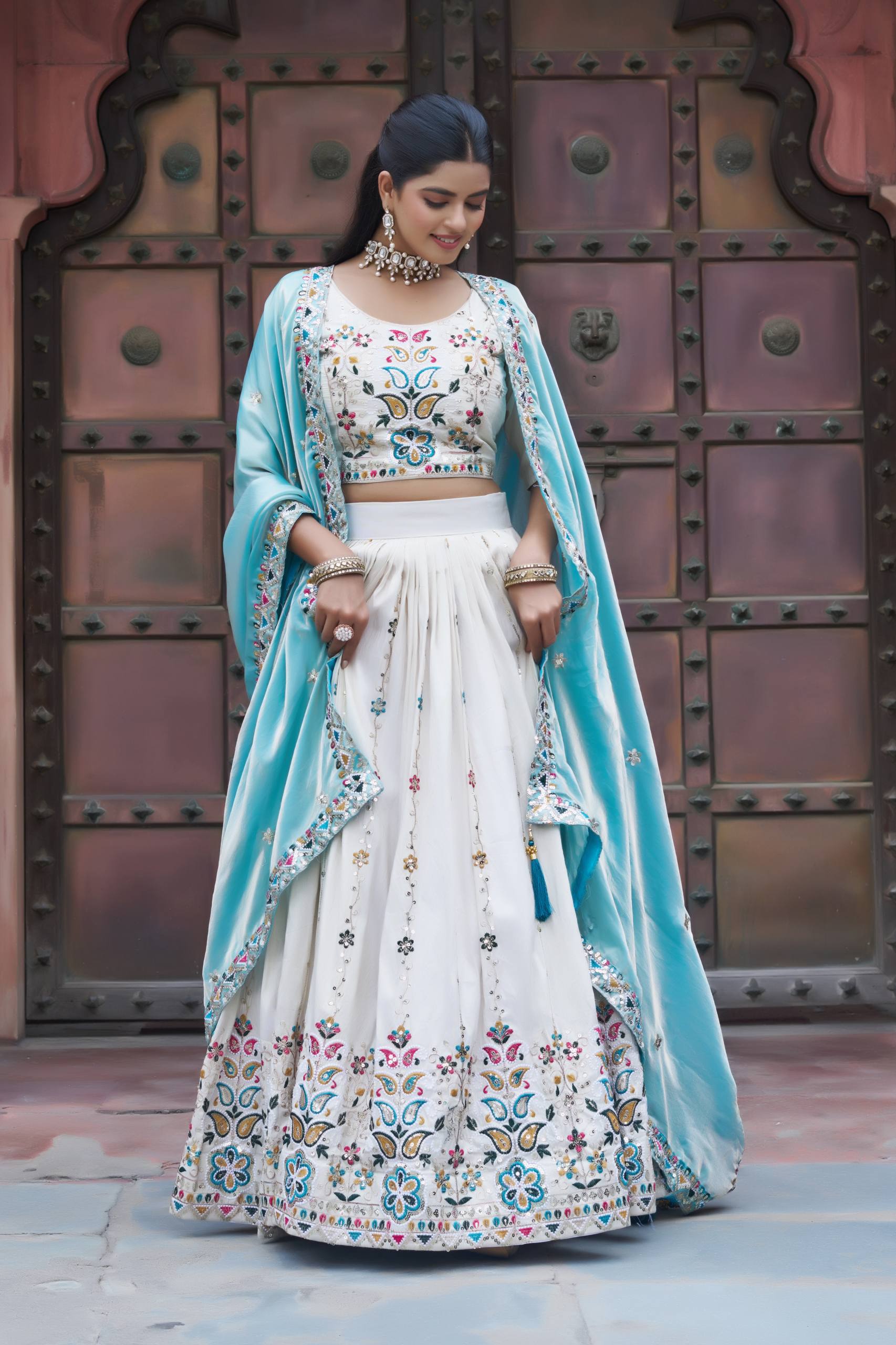 Festival Collection Tissue Silk Lehenga Choli with Heavy Embroidery Sequence Work - Fully Stitched