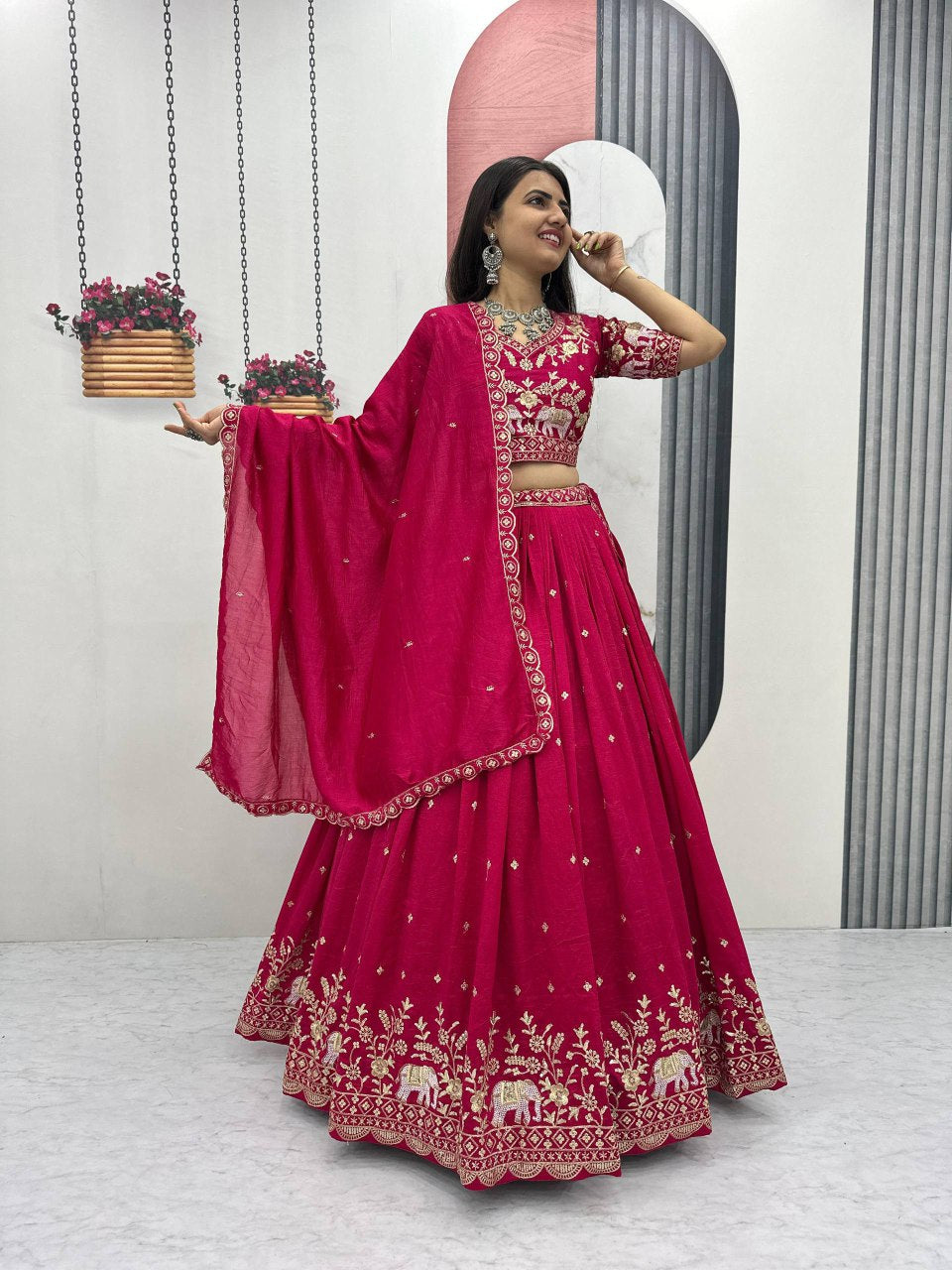 New Festival Vichitra Silk Lehenga Choli with Designer Embroidery Dupatta - Fully Stitched