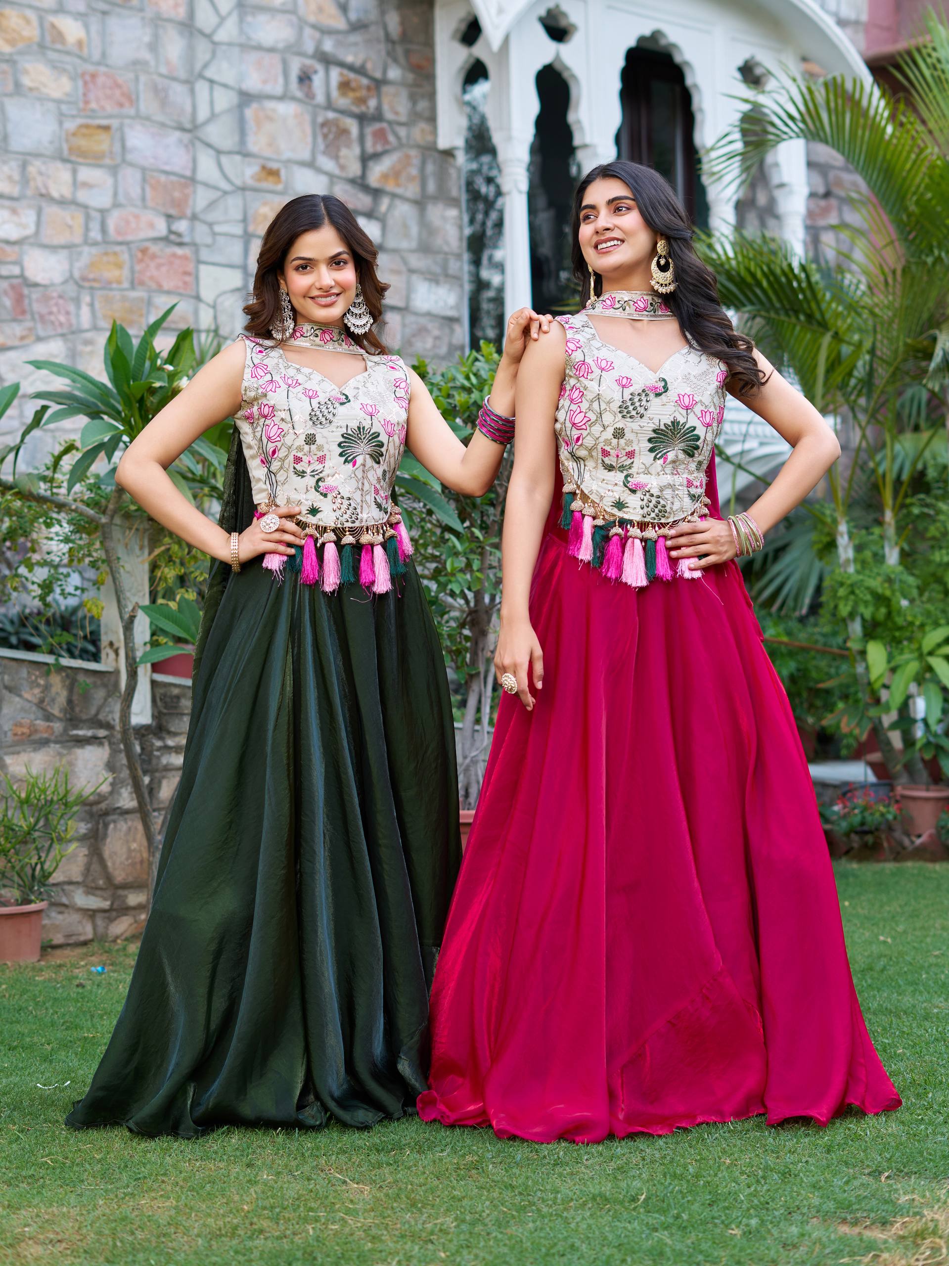 Rakhi Special Simar Tissue Silk Lehenga Choli with 9 Meter Flair - Fully Stitched