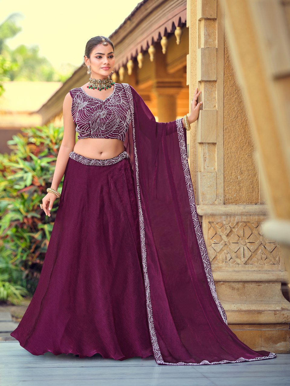 Premium Purple Silk Lehenga Choli with Beads Work Dupatta for Wedding & Festive Wear