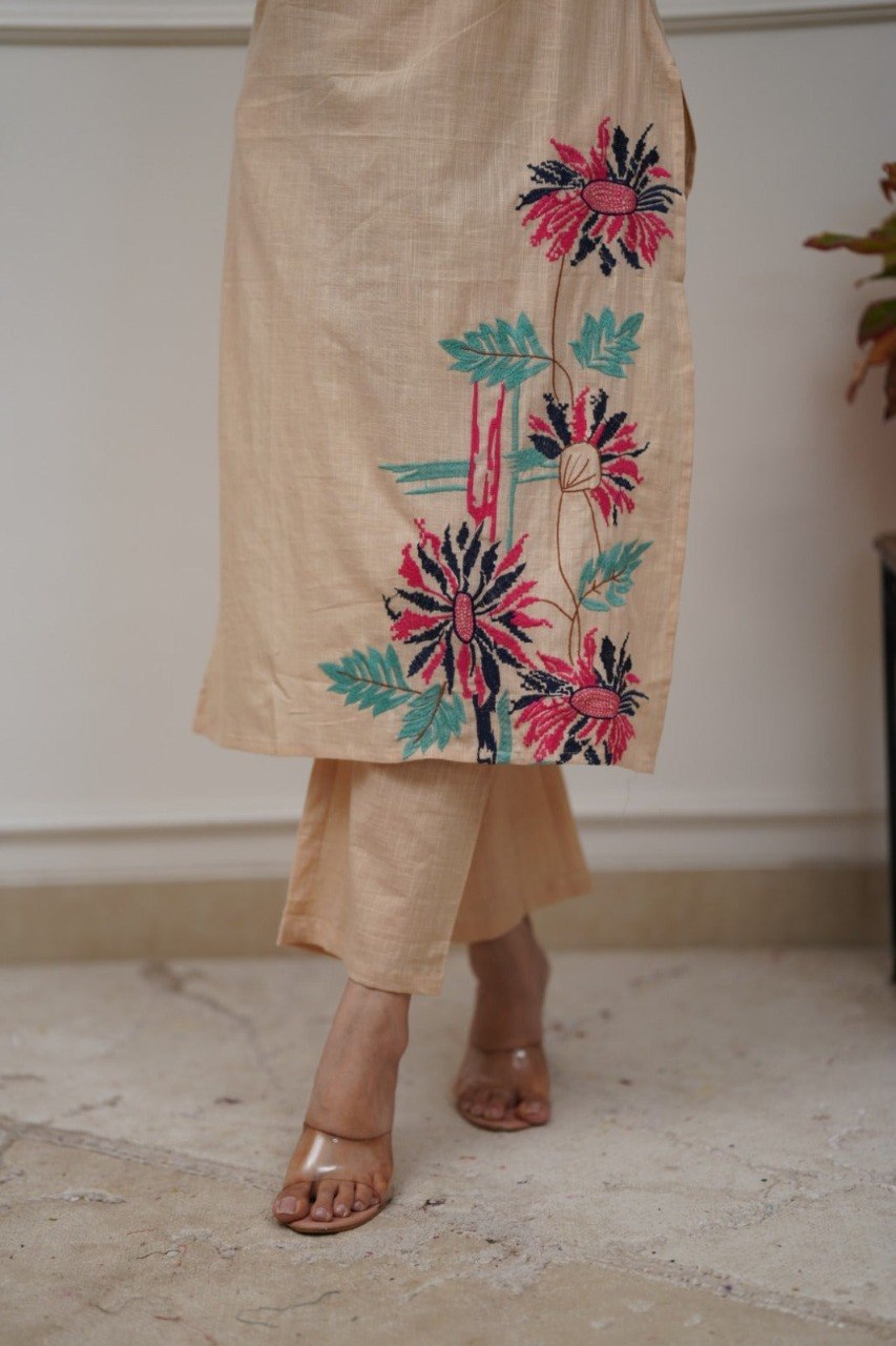 Modern Cotton Blend Co-Ord Set for Women with Embroidery Work - Fully Stitched