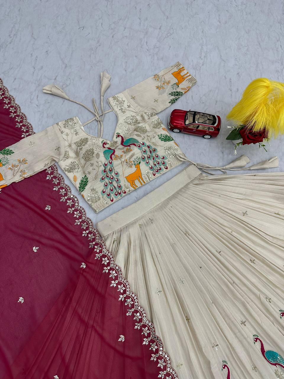 Wedding Wear Tissue Silk Lehenga Choli with Heavy Sequence Work and Dupatta - Fully Stitched