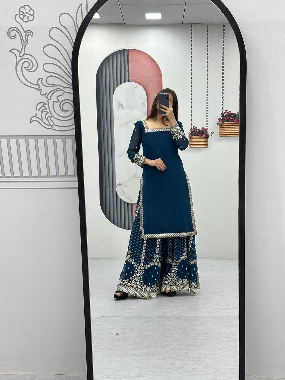 Festival Wear Heavy Embroidered Palazzo Top Set with Dupatta - Fully Stitched