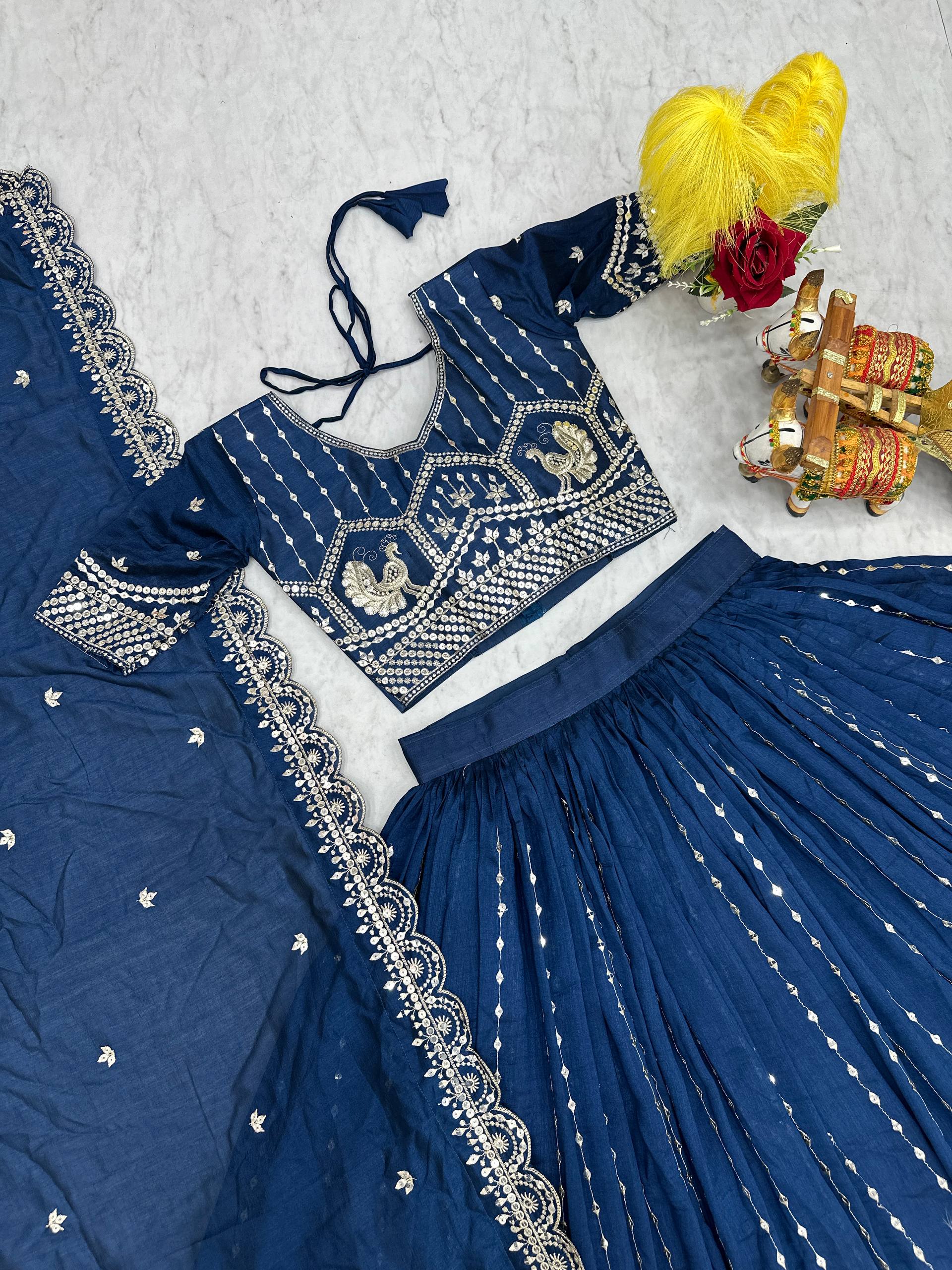 Festival Collection Vichitra Lehenga Choli with Heavy Embroidery Sequence Work - Fully Stitched