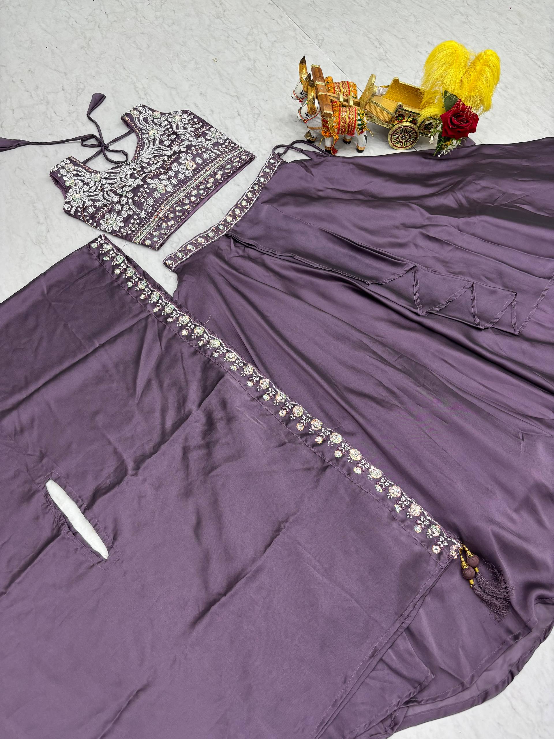Wedding Special Pure Rangoli Silk Lehenga Choli with Shrug Style Dupatta - Fully Stitched