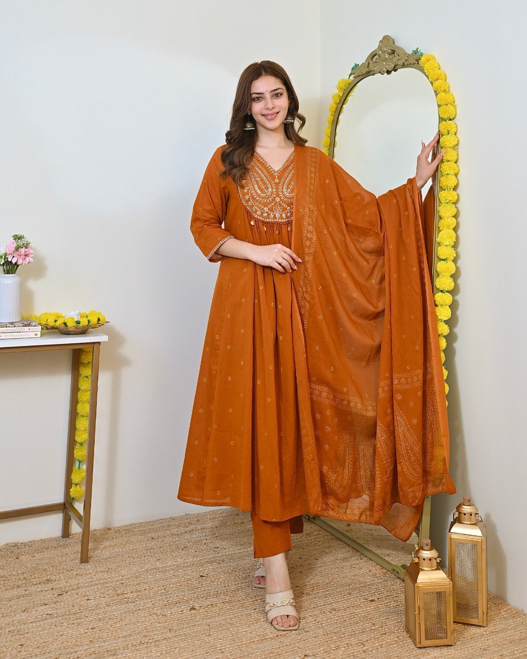 Stylish Mul Chanderi Embroidered Kurta Pant Set with Printed Dupatta for Party Wear - Fully Stitched