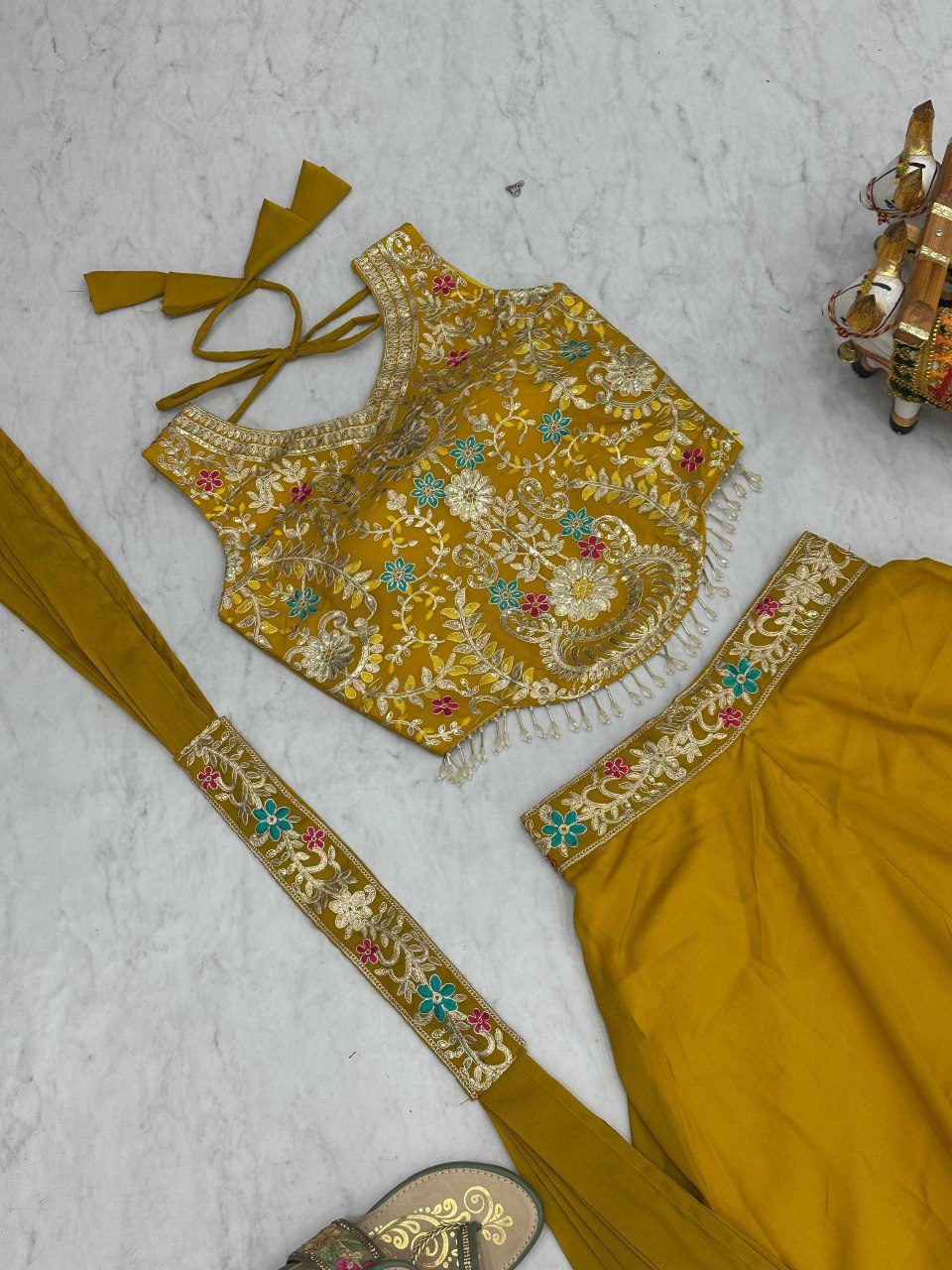 Designer Star Georgette Blouse Palazzo with Cording Sequence Embroidery Dupatta - Fully Stitched