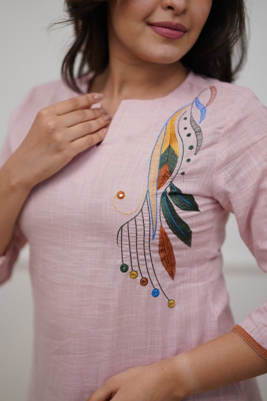 Modern Cotton Blend Co-Ord Set for Women with Embroidery Work - Fully Stitched