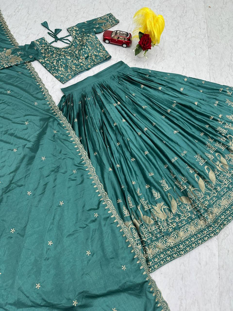 Launching New Festival Chinon Lehenga Choli with Embroidered Dupatta - Fully Stitched