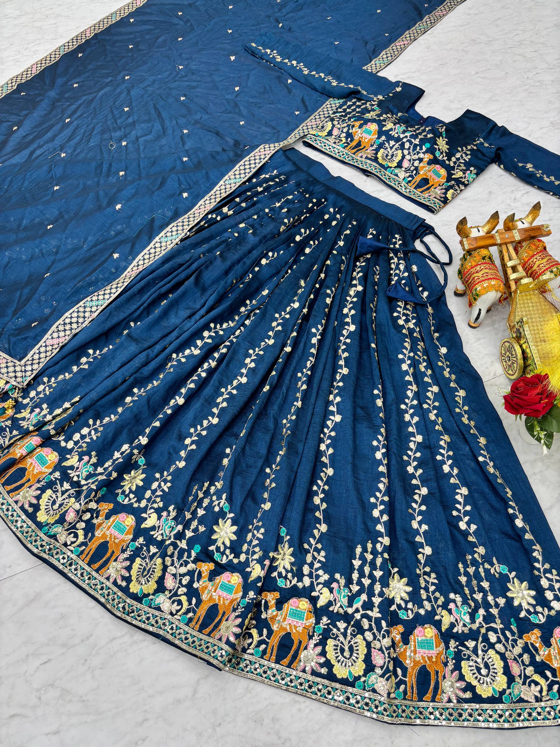 Festival Collection Vichitra Lehenga Choli with Heavy Embroidery Sequence Work - Fully Stitched