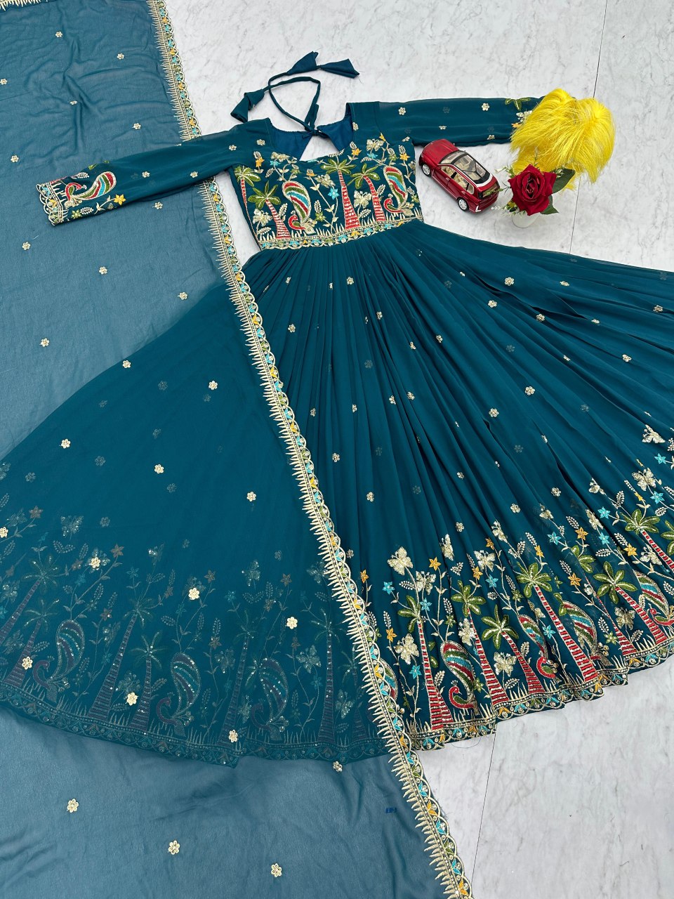 Designer Fox Georgette Embroidered Gown with Dupatta -  Fully Stitched