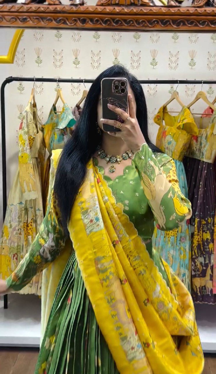 Elegant Kalamkari Print Cotton Lehenga Choli with Dupatta - Fully Stitched